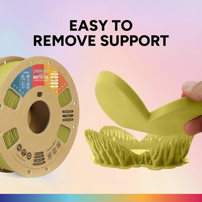 OVERTURE Matte PLA 3D Printer Filament 1.75mm, Matt Surface & Low Warping Filament 1kg Spool (2.2 lbs), Accuracy +/- 0.02 mm, Fit Most FDM Printers (Matte Bamboo Green) - Image 4