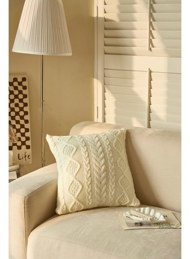 DOKOT Decorative Knit Throw Pillow Cover Chiristmas Farmhouse Sweater Square Warm Cushion Cover for Couch, Bed, Home Accent Decor (Cream, (18x18 inches(45x45cm)) - Image 2