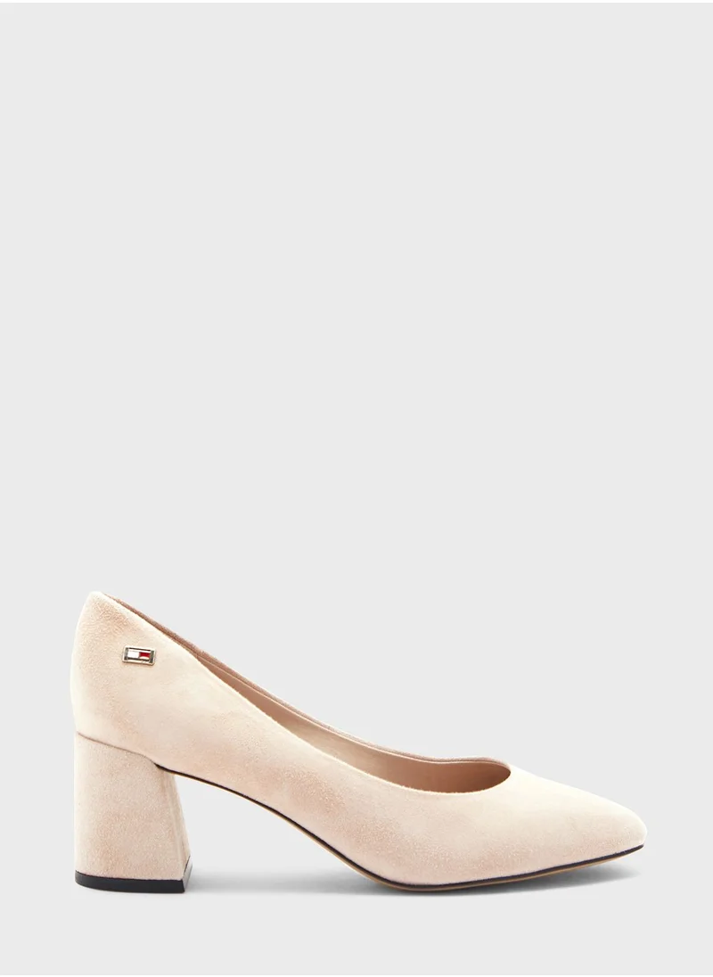 TOMMY HILFIGER Suede Mid Heel Block Platform Pumps