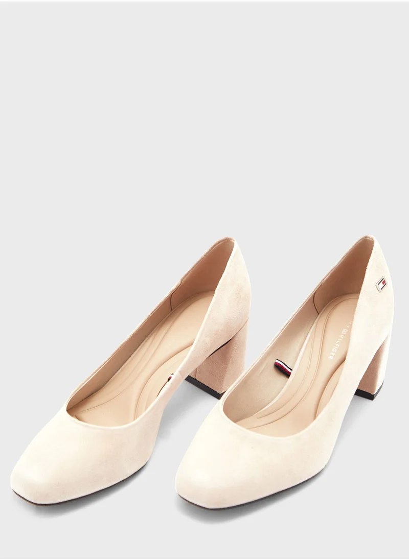 TOMMY HILFIGER Suede Mid Heel Block Platform Pumps