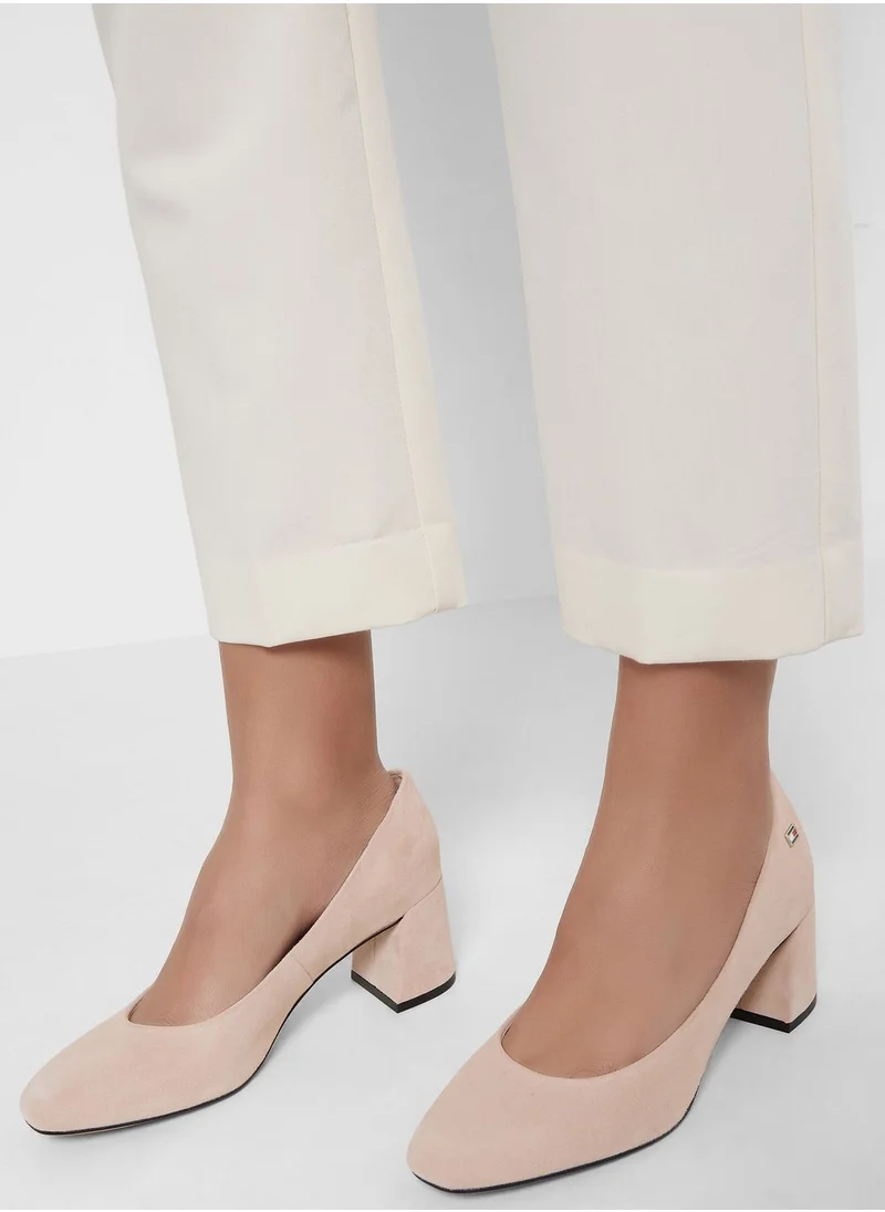 TOMMY HILFIGER Suede Mid Heel Block Platform Pumps