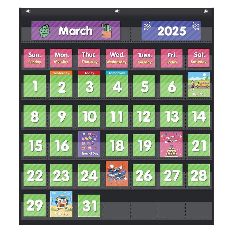 EAMAY Classroom Monthly Calendar Pocket Chart with 71 Cards for Kids Learning for Home,Homeschool Supplies and Classroom Must Haves!(Black) - Image 1