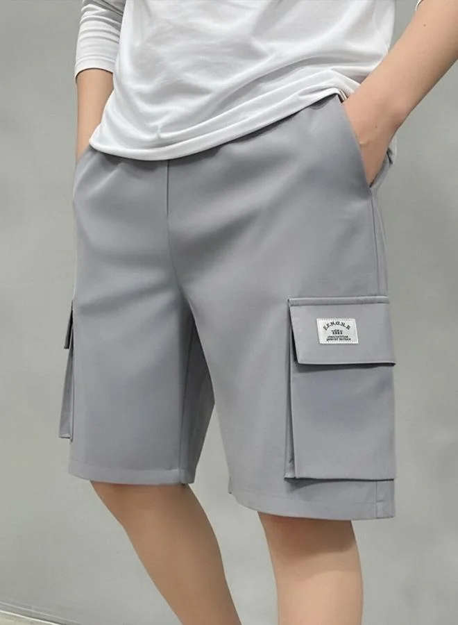 Take Two  Grey Solid Multi Pockets Cargo Shorts for Men | Best Price UAE