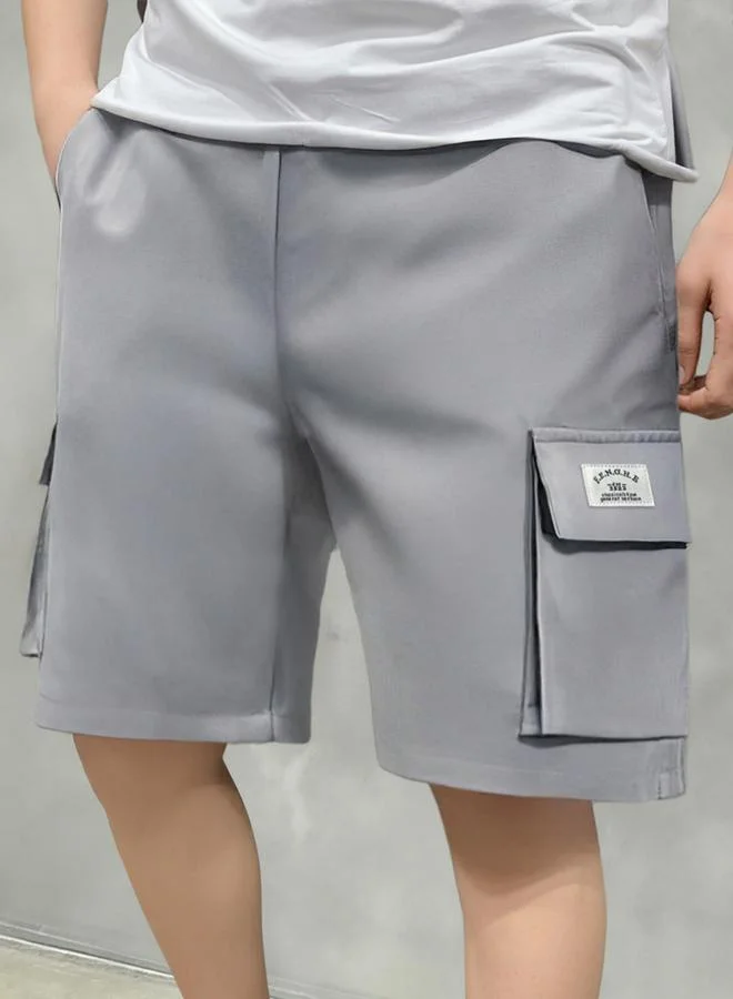 Take Two  Grey Solid Multi Pockets Cargo Shorts for Men | Best Price UAE
