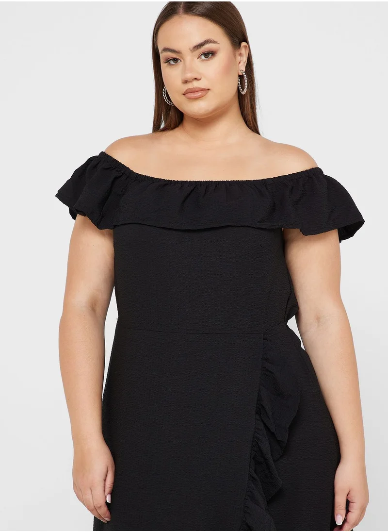 River Island Plus Bardot Waterfall Trim Dress
