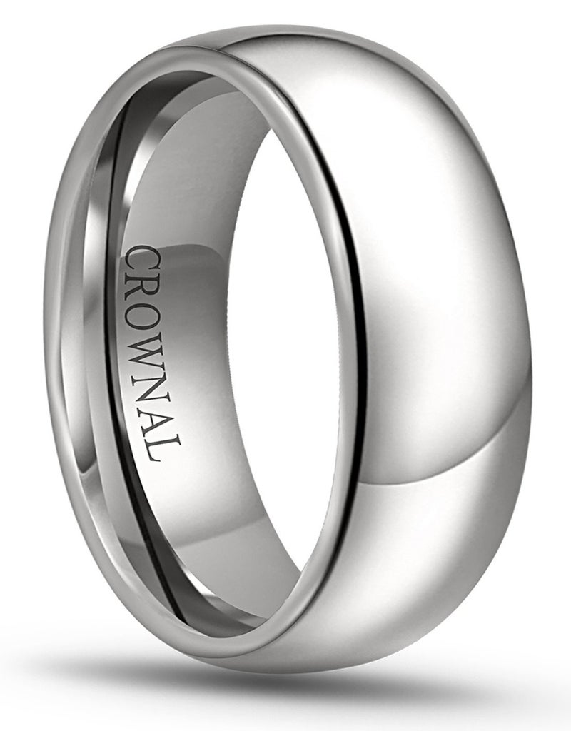 CROWNAL 1mm 2mm 3mm 4mm 5mm 6mm 7mm 8mm Tungsten White/Yellow Gold/Rose Gold Plated Wedding Band Ring Men Women Plain Dome Polished Comfort Fit Size 3 to 17(White 8mm,14) - Image 1