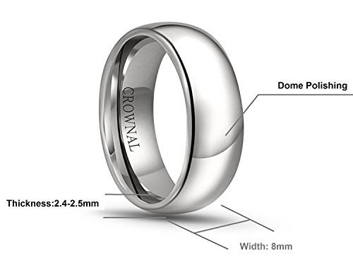 CROWNAL 1mm 2mm 3mm 4mm 5mm 6mm 7mm 8mm Tungsten White/Yellow Gold/Rose Gold Plated Wedding Band Ring Men Women Plain Dome Polished Comfort Fit Size 3 to 17(White 8mm,14) - Image 3
