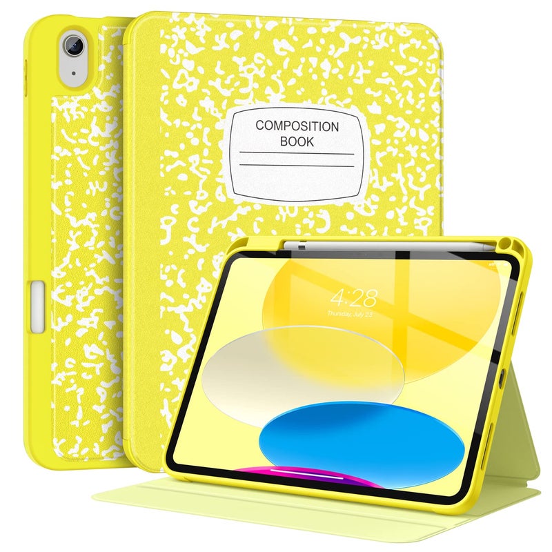 Supveco Case for iPad A16 11th Generation 11 inch 2025iPad 10th Generation 109 inch 2022 with Pencil HolderAuto WakeSleepPremium Folio Stand Case with Soft TPU Back CoverYellow