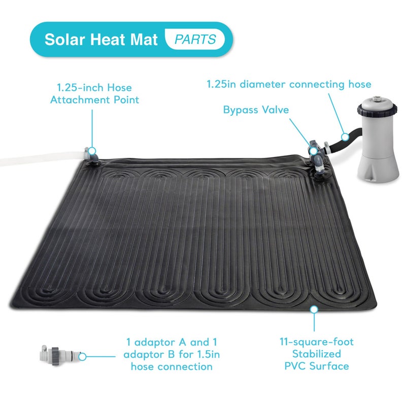Intex 28685E 47 Inch x 47 Inch Solar Pool Water Heater Mat for 8,000 Gallon Above Ground Swimming Pool with Hose Attachment and Adaptors, Black - Image 3