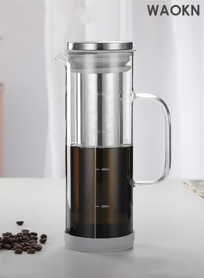 WAOKN Glass Coffee Cold Brew Maker Jug with Tick Marks Stainless Steel Filter Ice Brewed Coffee Tea Infuser Pot with Handle 800ML for Ready To Drink Iced Coffee Hot Tea Fruit Beverage Brewing - Image 1