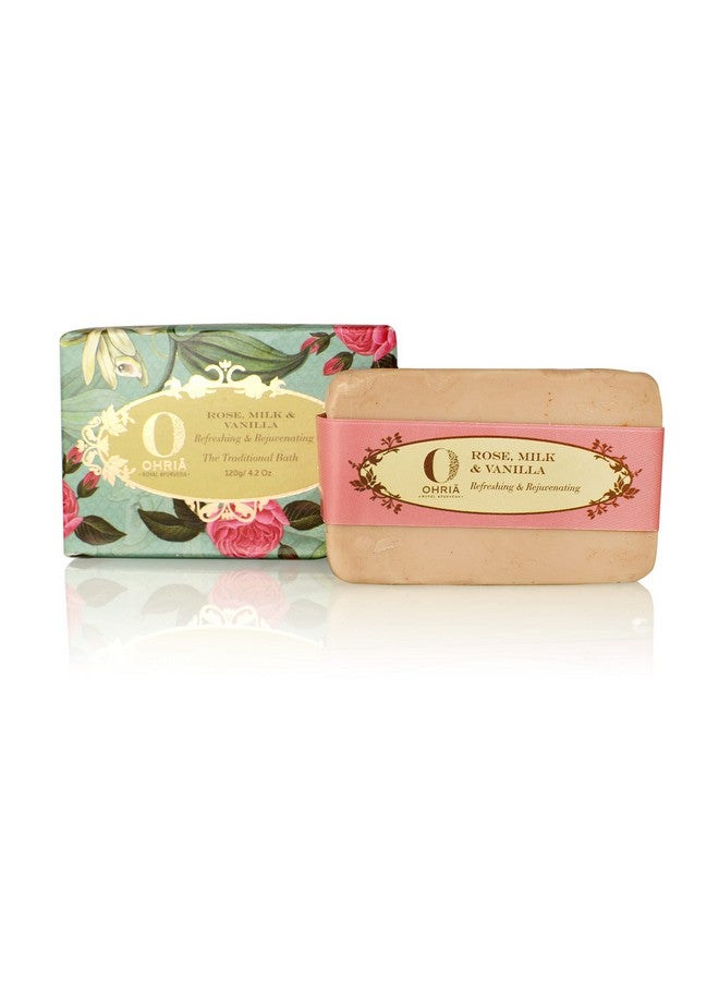 OHRIA Ayurveda Rose Milk & Vanilla Bathing Bar Refreshing & Rejuvenating 120G - Image 1