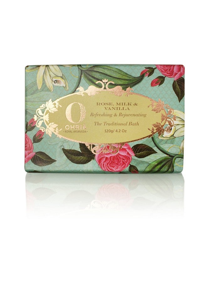 OHRIA Ayurveda Rose Milk & Vanilla Bathing Bar Refreshing & Rejuvenating 120G - Image 2