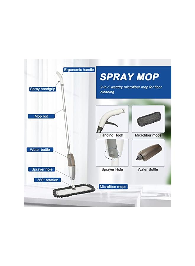 PROMASS Spray Mop Floor Mop Dry Wet Mop for Floor Cleaning, Sweeper Floor Cleaner Flat Mop with Refillable Bottle Sprayer 4 Pcs Reusable Microfiber Pads Lazy Mop for Laminate Hardwood Ceramic Tile Wood Dust - Image 4
