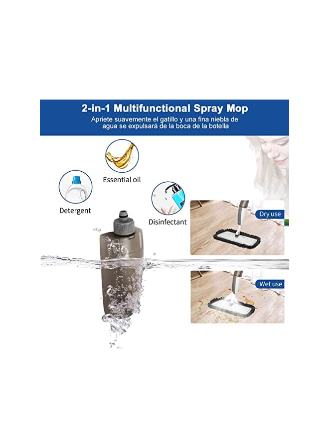 PROMASS Spray Mop Floor Mop Dry Wet Mop for Floor Cleaning, Sweeper Floor Cleaner Flat Mop with Refillable Bottle Sprayer 4 Pcs Reusable Microfiber Pads Lazy Mop for Laminate Hardwood Ceramic Tile Wood Dust - Image 5