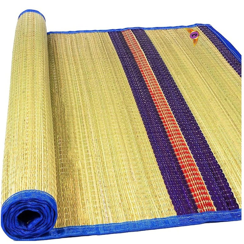 Jayam Traditional Korai Floor Mat Multi Design Blue Color Mat Chatai Carpet 6 x 35 Feet - Image 1