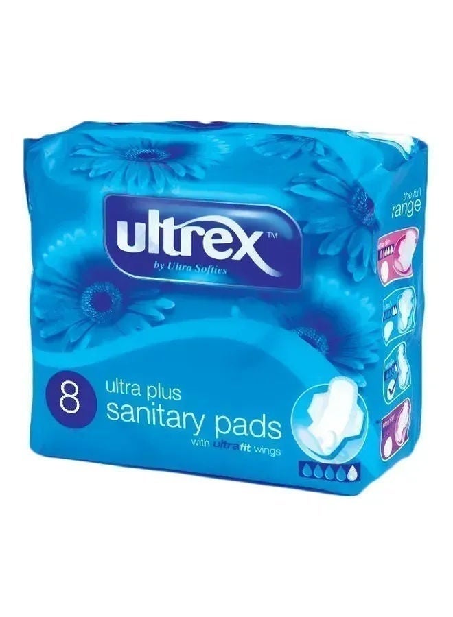 ultrex Sanitary Pads With Wings, Ultra Plus, 8 Pcs, UK