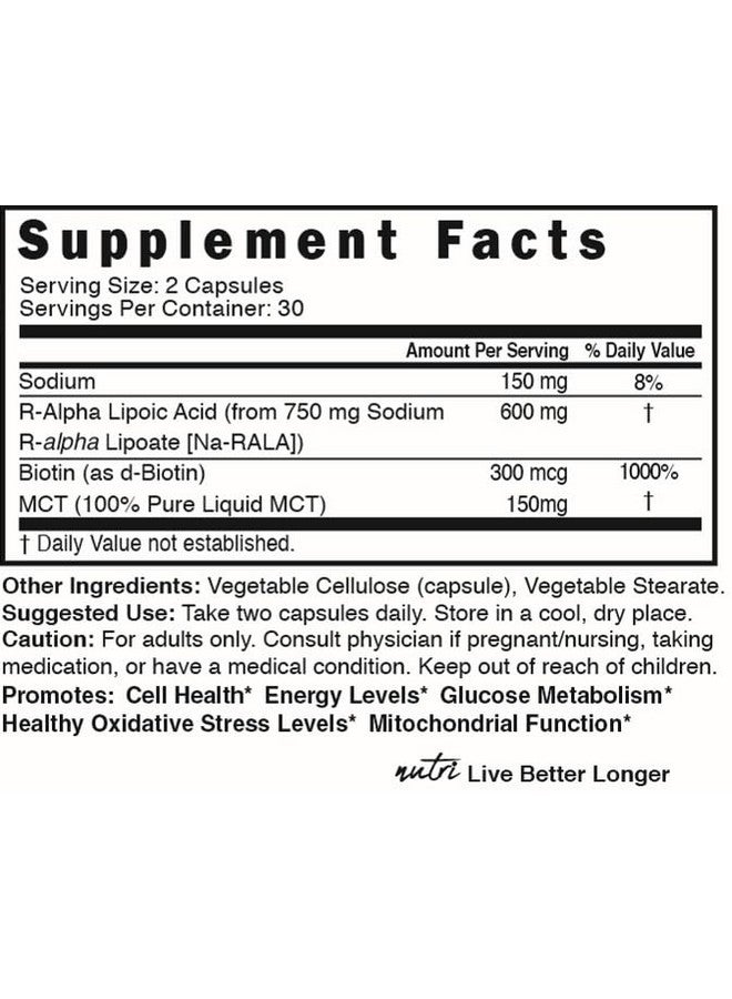 Nature'S Fusions كبسولات حمض ألفا ليبويك R 600 ملغ من ناتشرز فيوجنز - مثبتة بالبيوتين - الشكل النشط R-ALA - جرعة سريرية - مضاد أكسدة قوي ودعم للطاقة الخلوية - 60 كبسولة نباتية - Image 5