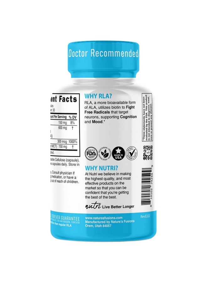 Nature'S Fusions كبسولات حمض ألفا ليبويك R 600 ملغ من ناتشرز فيوجنز - مثبتة بالبيوتين - الشكل النشط R-ALA - جرعة سريرية - مضاد أكسدة قوي ودعم للطاقة الخلوية - 60 كبسولة نباتية - Image 4