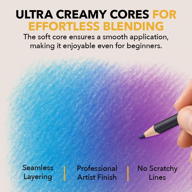 Castle Art Supplies مجموعة أقلام تلوين كاسل آرت | 72 قلب ملون ناعم متميز لفناني البالغين | منظمة في علبة تقديم معدنية - Image 4