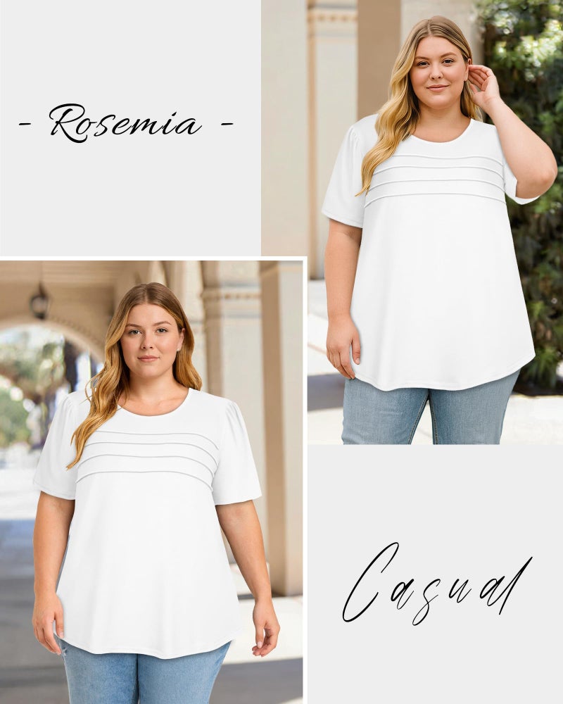 rosemia Short Sleeve Tops Womens T Shirts Blouses Dressy Casual Pleated Front Loose fit Outfits, White Color, XL - Image 2