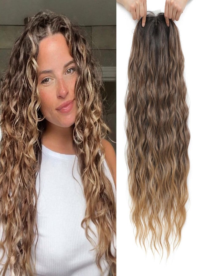 Molefi Hair Topper 26inch Long Wavy Curly Hair Toppers with Bangs for Women Synthetic Wiglets Hairpieces for Adding Volume Ombre Brown - Image 1