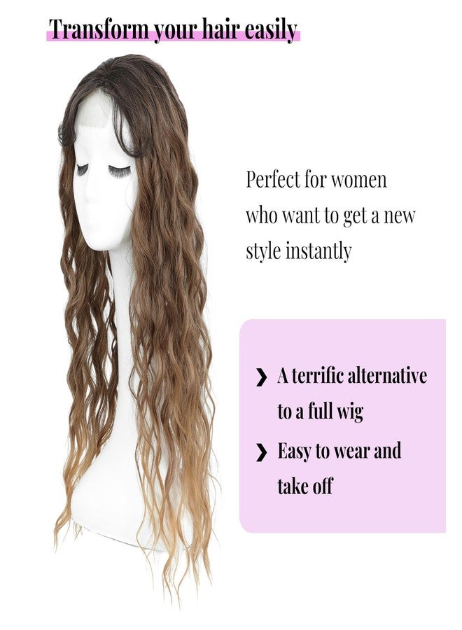 Molefi Hair Topper 26inch Long Wavy Curly Hair Toppers with Bangs for Women Synthetic Wiglets Hairpieces for Adding Volume Ombre Brown - Image 2