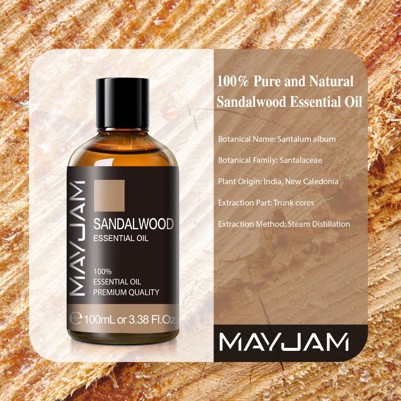 MAYJAM Sandalwood Essential Oil, 3.38FL.OZ Pure Essential Oils by MAYJAM, Large Volume Sandalwood Oil, Perfect for Aromatherapy Diffuser, Great for DIY Candle and Soap Making - Image 3