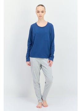 TRIUMPH Women Solid Full Sleeves Pajamas Top, Slate Blue  - Image 4