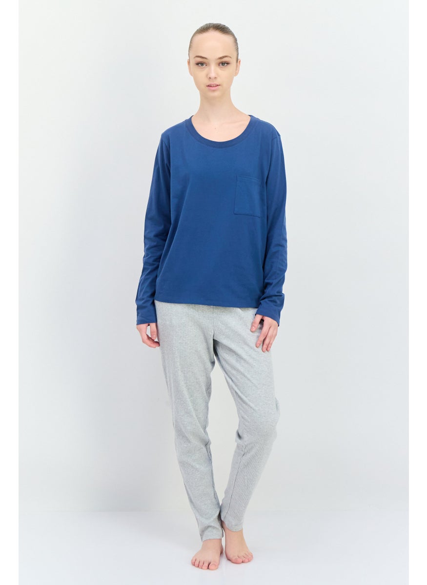 TRIUMPH Women Solid Full Sleeves Pajamas Top, Slate Blue  - Image 4