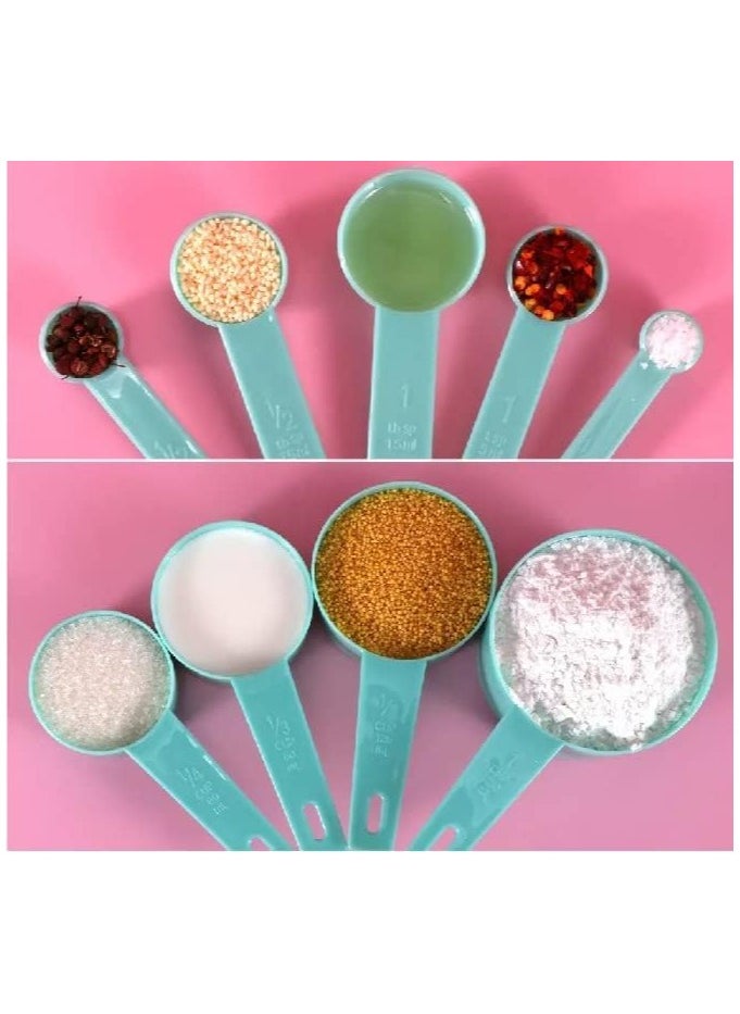 MahMir 9 Piece Measuring Cups and measuring spoons set, Great for Dry and Liquid Ingredients, Small Teaspoon with Plastic Head . ( Blue )  - Image 2