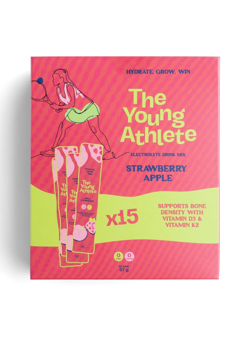 The Young Athlete Electrolyte Hydration Powder – Strawberry Apple – Sodium 252mg, Zero Sugar, Keto, 0 Calories, Gluten Free, Vitamin D3 & K2 for Bone Health – 3.8gx15 Sticks - Image 1