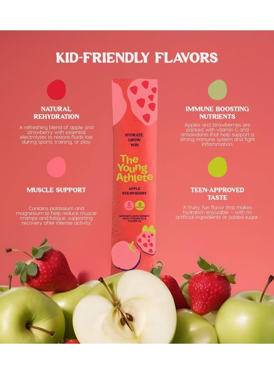 The Young Athlete Electrolyte Hydration Powder – Strawberry Apple – Sodium 252Mg, Zero Sugar, Keto, 0 Calories, Gluten Free, Vitamin D3 & K2 For Bone Health – 3.8Gx15 Sticks