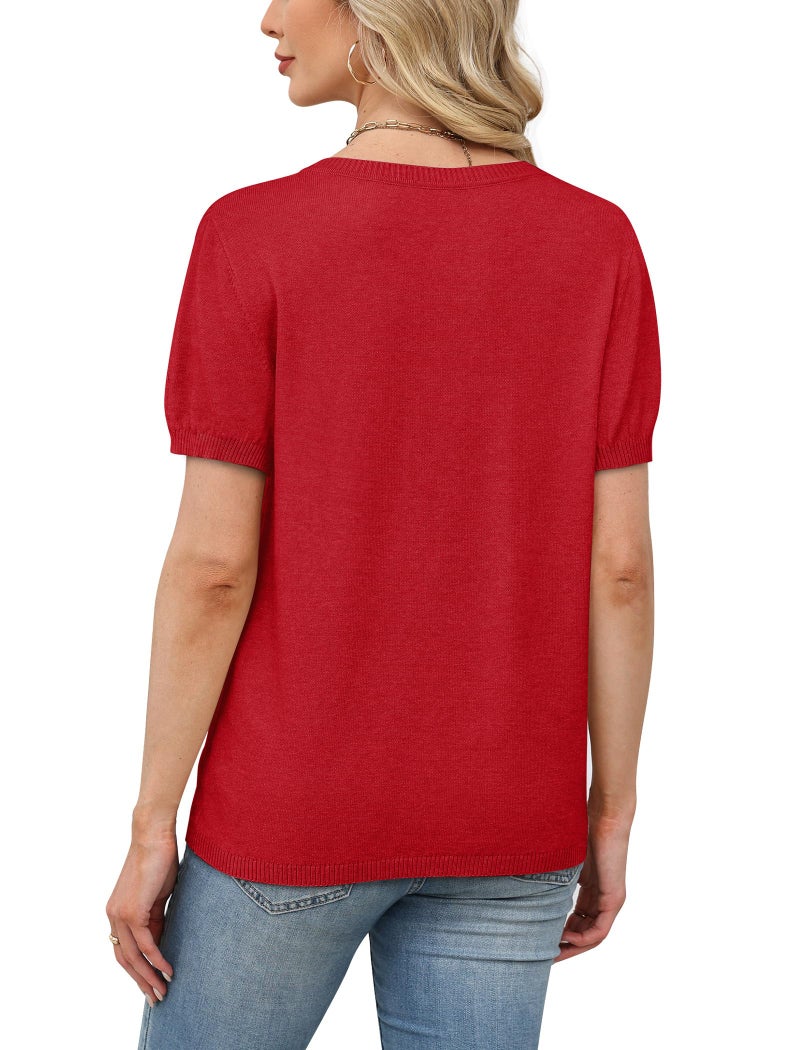 SAMPEEL Sweaters for Women Trendy Short Sleeve T Shirts Loose Fit Work Ladies Tops and Blouses Business Casual Outfits Valentines Red M - Image 5