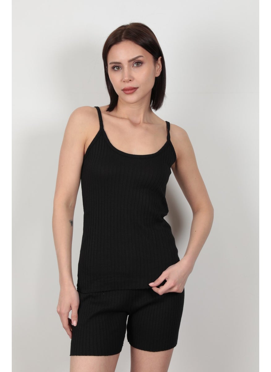 Giysa Black Rope Strap Shorts Camisole Women's Pajama Set Cotton Blend Fabric - 6015  - Image 1