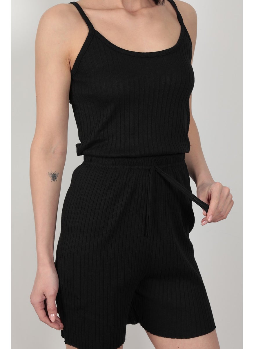 Giysa Black Rope Strap Shorts Camisole Women's Pajama Set Cotton Blend Fabric - 6015  - Image 4