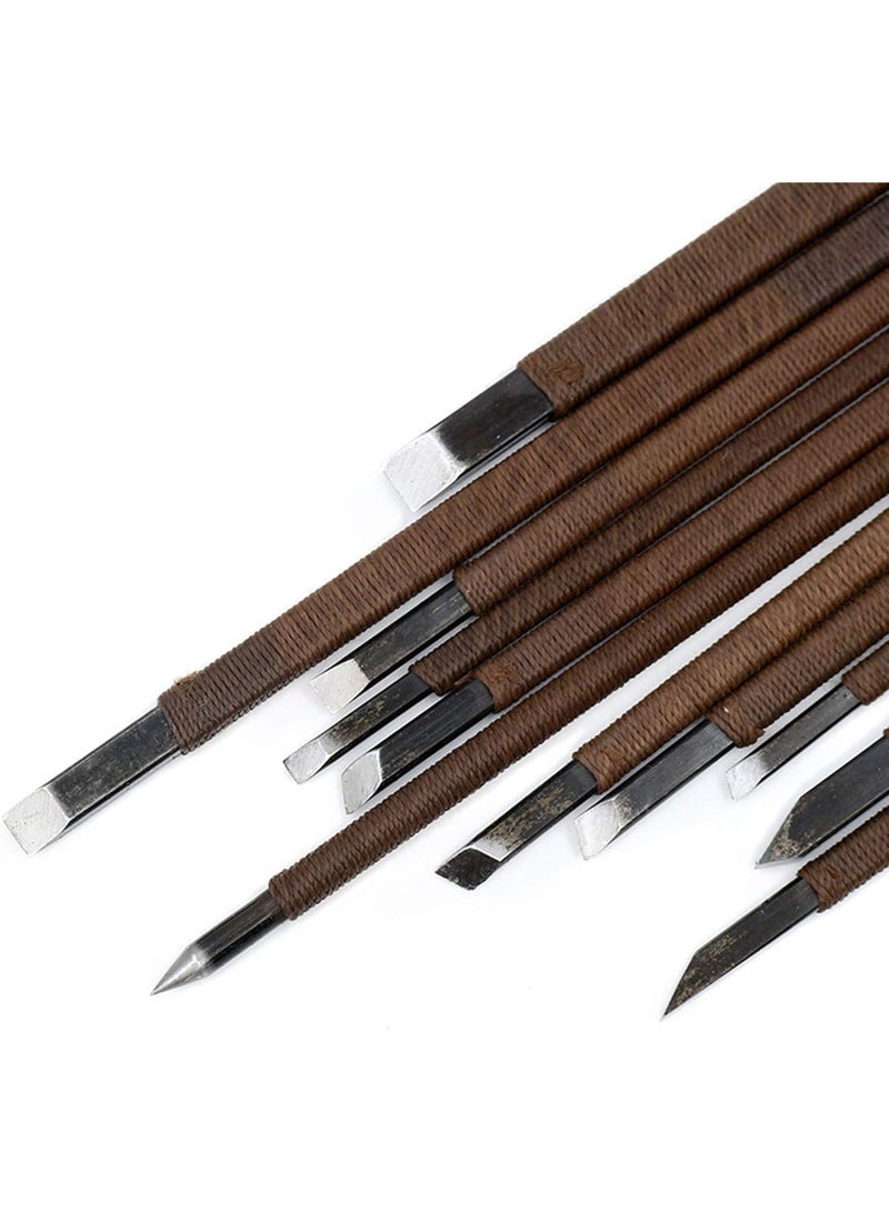 Rubik 11Pcs Stone Carving Tool Kits, Manganese Steel Hand Engraving Knife Woodworking Chisels Stone Lettering Seal Carving with Cloth Bag  - Image 1