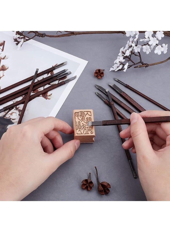 Rubik 11Pcs Stone Carving Tool Kits, Manganese Steel Hand Engraving Knife Woodworking Chisels Stone Lettering Seal Carving with Cloth Bag  - Image 5