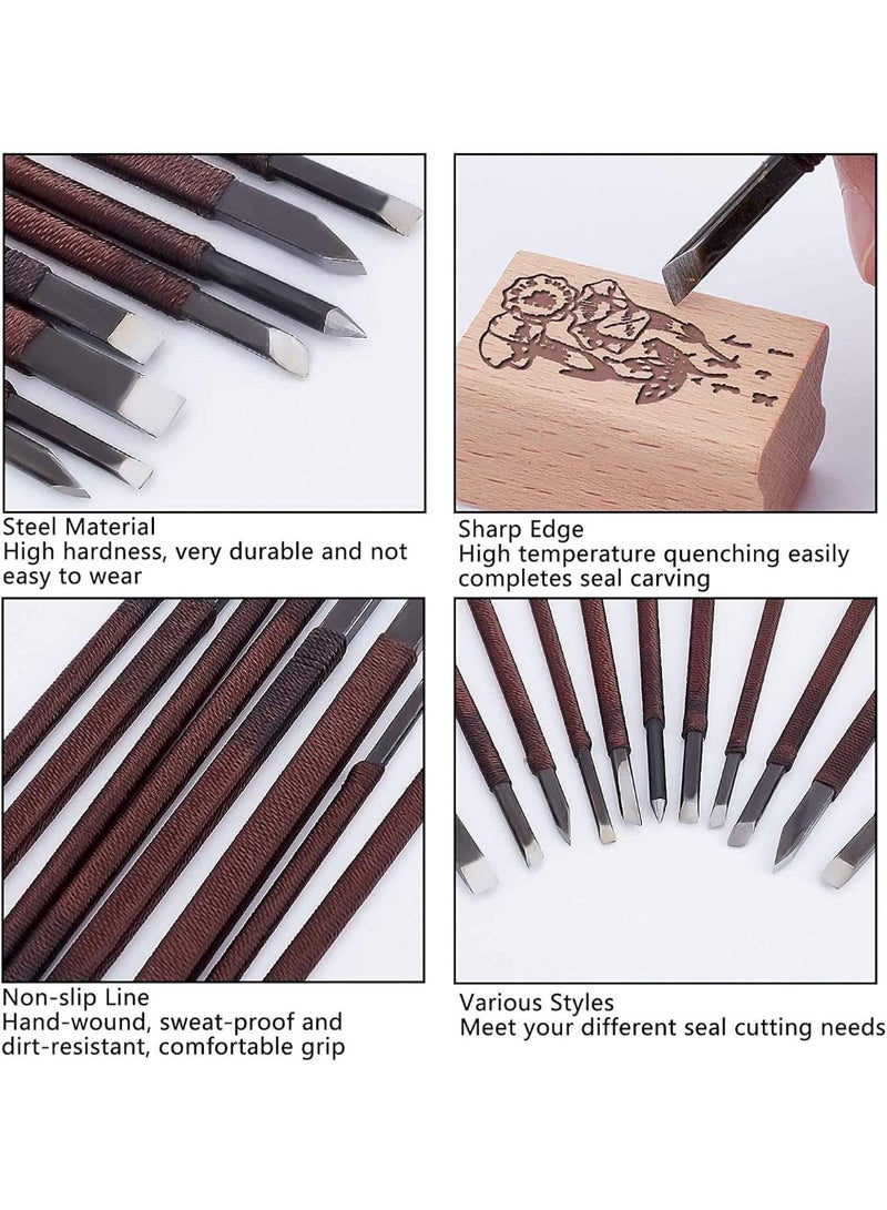 Rubik 11Pcs Stone Carving Tool Kits, Manganese Steel Hand Engraving Knife Woodworking Chisels Stone Lettering Seal Carving with Cloth Bag  - Image 3