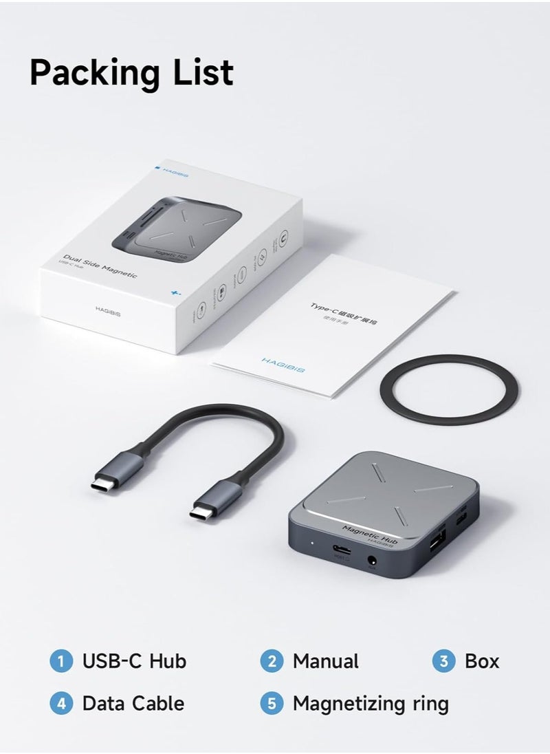 Hagibis - Magnetic USB C Hub with Magsafe for iPhone 16 15 Pro Max, 7 in 1 Type-C Docking Station 4K@60Hz HDMI SD3.0 TF3.0 Card Solt 100W PD 10Gbps USB-C AUX for MacBook Pro Air, iPad Pro (TC100) - Image 1