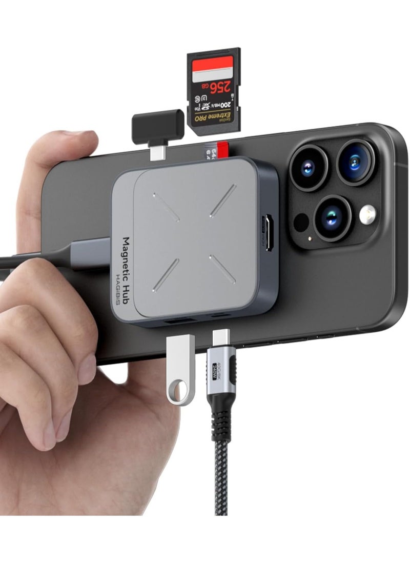 Hagibis - Magnetic USB C Hub with Magsafe for iPhone 16 15 Pro Max, 7 in 1 Type-C Docking Station 4K@60Hz HDMI SD3.0 TF3.0 Card Solt 100W PD 10Gbps USB-C AUX for MacBook Pro Air, iPad Pro (TC100) - Image 1