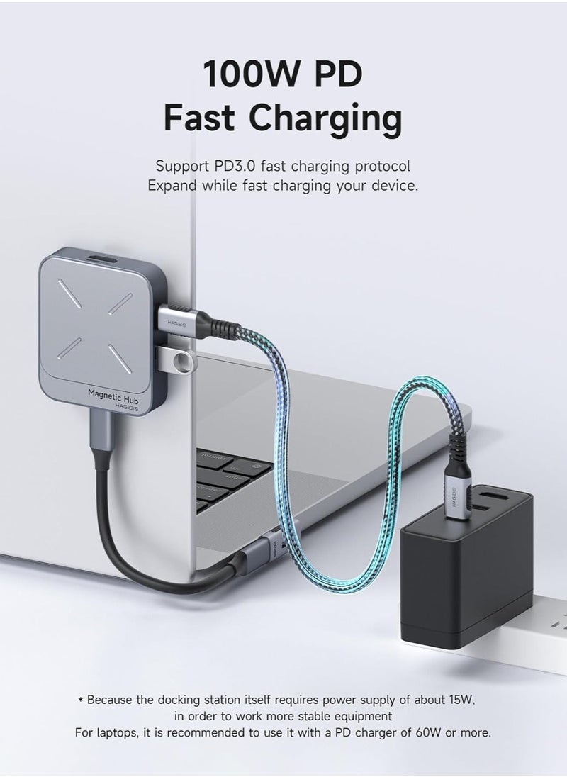 Hagibis - Magnetic USB C Hub with Magsafe for iPhone 16 15 Pro Max, 7 in 1 Type-C Docking Station 4K@60Hz HDMI SD3.0 TF3.0 Card Solt 100W PD 10Gbps USB-C AUX for MacBook Pro Air, iPad Pro (TC100) - Image 1