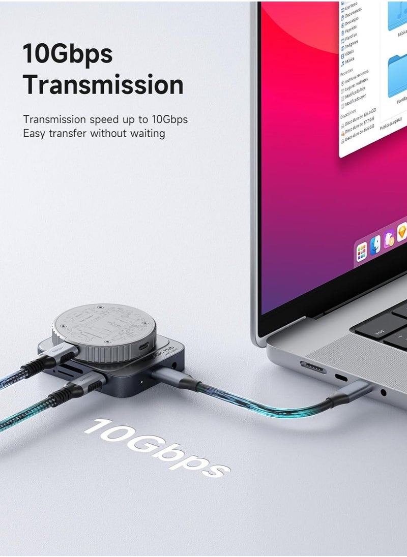 Hagibis - Magnetic USB C Hub with Magsafe for iPhone 16 15 Pro Max, 7 in 1 Type-C Docking Station 4K@60Hz HDMI SD3.0 TF3.0 Card Solt 100W PD 10Gbps USB-C AUX for MacBook Pro Air, iPad Pro (TC100) - Image 1