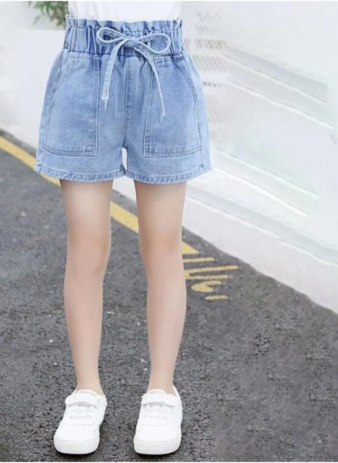 YUNIQEE Light Blue Regular Fit Mid Rise Solid Denim Shorts
