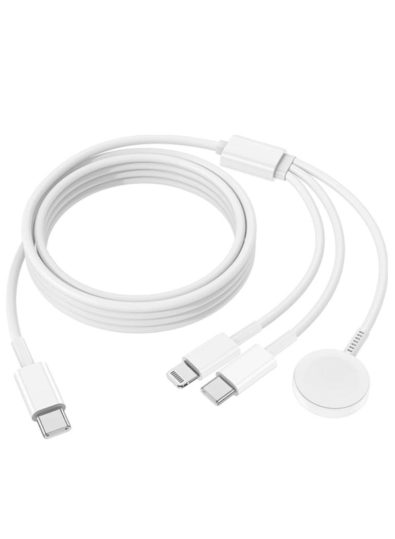 3 in 1 Apple Watch Magnetic Fast Charger to USB C Cable 1.2m Compatible with Watch Series Ultra 2 SE 10 9 8 7 6 5 4 3 2 1 iPhone 16 15 14 13 12 11 iPad - Image 1