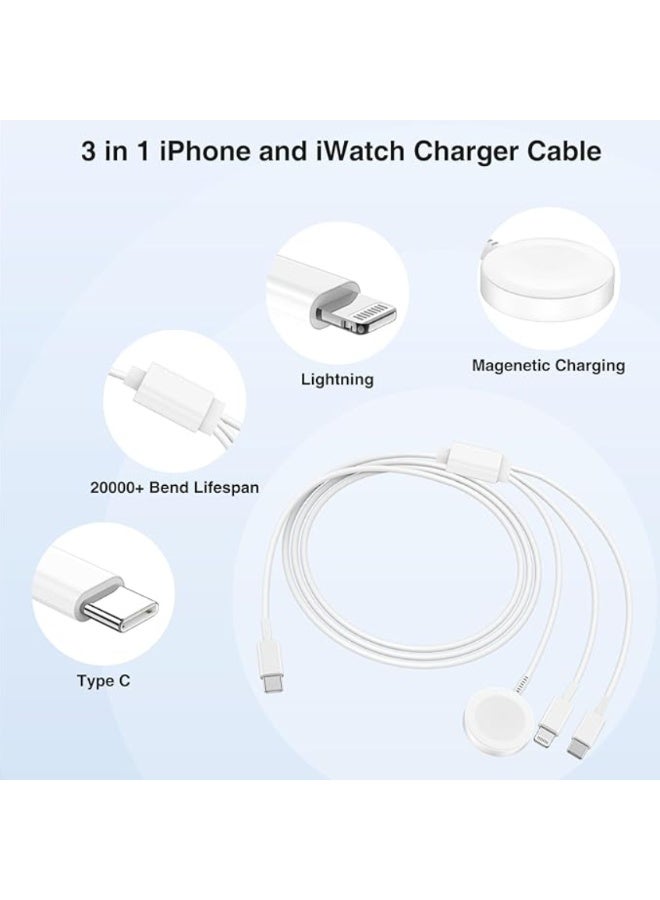 3 in 1 Apple Watch Magnetic Fast Charger to USB C Cable 1.2m Compatible with Watch Series Ultra 2 SE 10 9 8 7 6 5 4 3 2 1 iPhone 16 15 14 13 12 11 iPad - Image 3