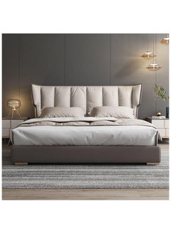 AWD Upholstered Bed with Padded Wingback Headboard, King Size Bed, Queen Bed Solid Wood Bed Frame Wooden Slats Support Strong Weight Capacity for Bedroom Modern Style Furniture  - Image 1