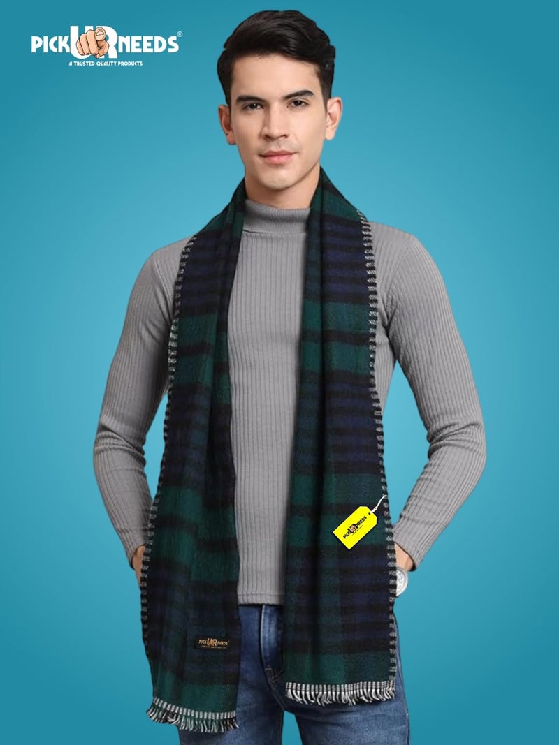 Pick Ur Needs Reversible Winter Muffler for Men | Premium Soft Wool Blend Scarf | Dual-Design Check & Houndstooth Pattern | Warm & Stylish Winter Neck Wrap (Green) - Image 2