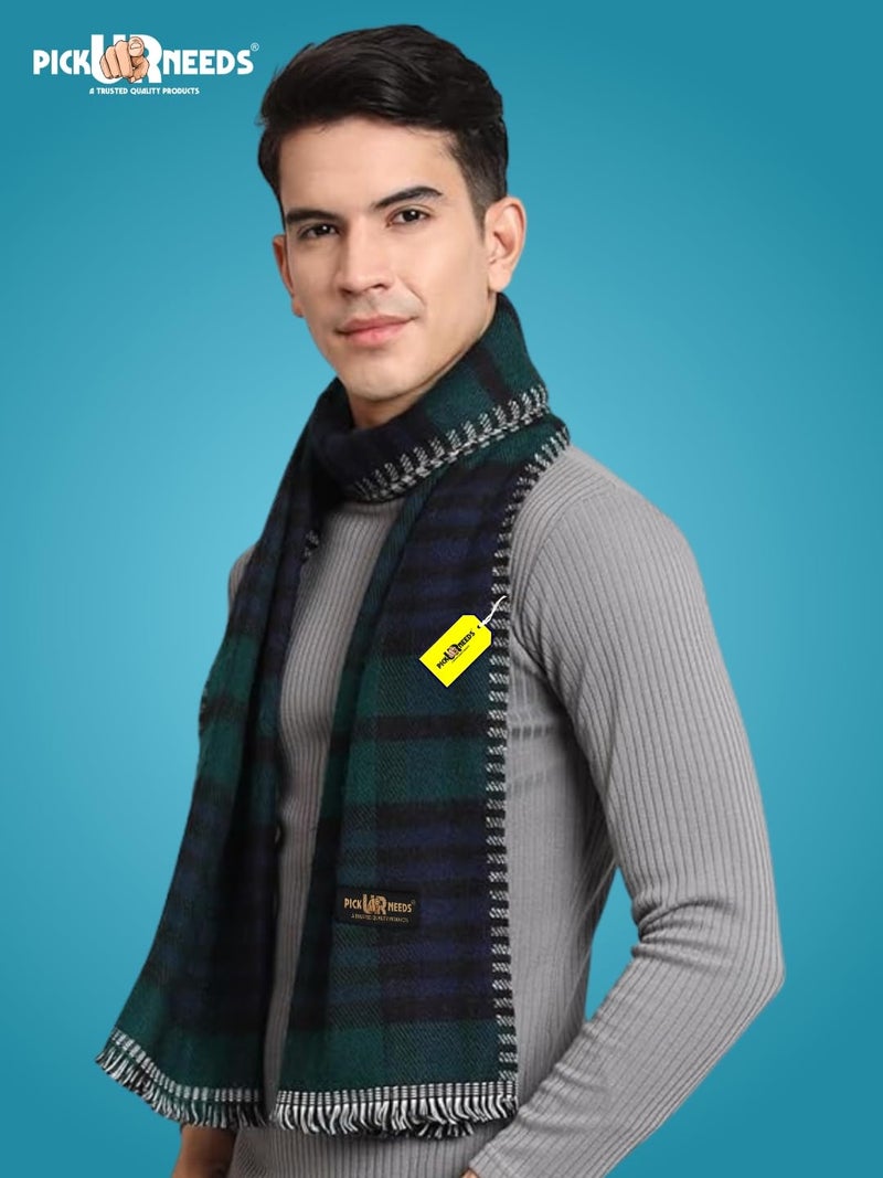 Pick Ur Needs Reversible Winter Muffler for Men | Premium Soft Wool Blend Scarf | Dual-Design Check & Houndstooth Pattern | Warm & Stylish Winter Neck Wrap (Green) - Image 3
