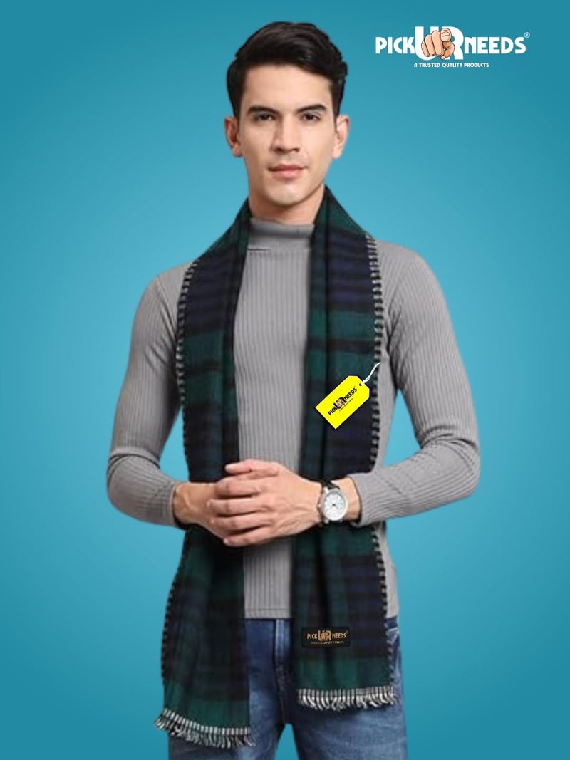 Pick Ur Needs Reversible Winter Muffler for Men | Premium Soft Wool Blend Scarf | Dual-Design Check & Houndstooth Pattern | Warm & Stylish Winter Neck Wrap (Green) - Image 4