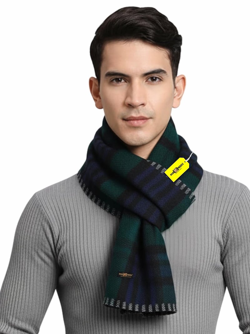 Pick Ur Needs Reversible Winter Muffler for Men | Premium Soft Wool Blend Scarf | Dual-Design Check & Houndstooth Pattern | Warm & Stylish Winter Neck Wrap (Green) - Image 1